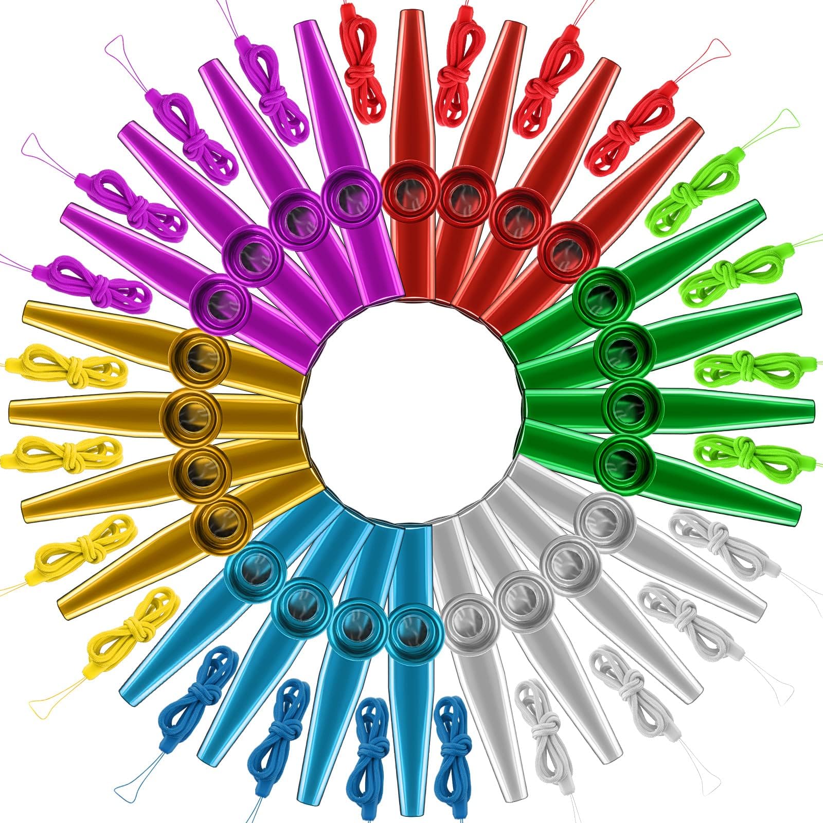 Yeshone24 Pcs Metal Kazoo 6 Colors Kazoos with Lanyards Musical Instruments Kazoo for Kids Metallic Kazoos Toys for Party Favor Gifts Supplies Gift Bag Fillers