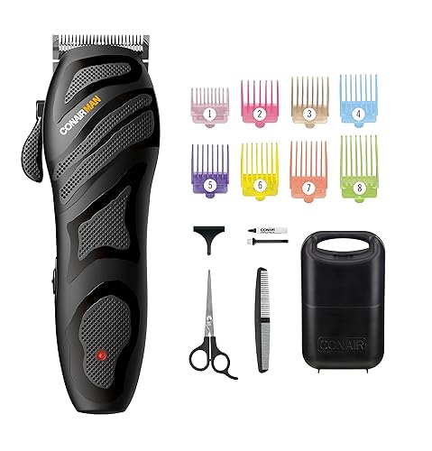 Conair MAN - Juego de cortadoras de pelo y recortadoras de cabello para hombre, incluye peine de peluquero y tijeras, cepillo de limpieza, aceite,