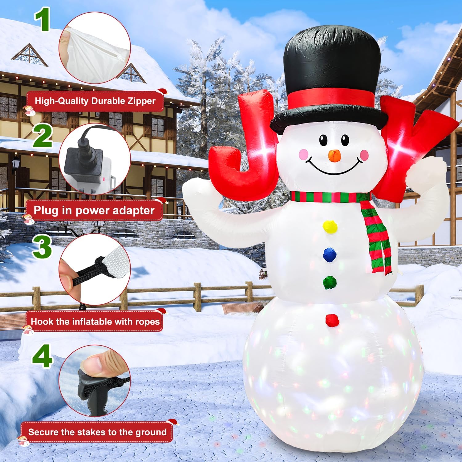 8ft Christmas Inflatables Outdoor Decorations, Christmas Blow up Snowman Built-in Rotating Colorful LED Lights, Xmas Holiday Party Indoor Outdoor Décor for Yard Lawn Garden - Image 7