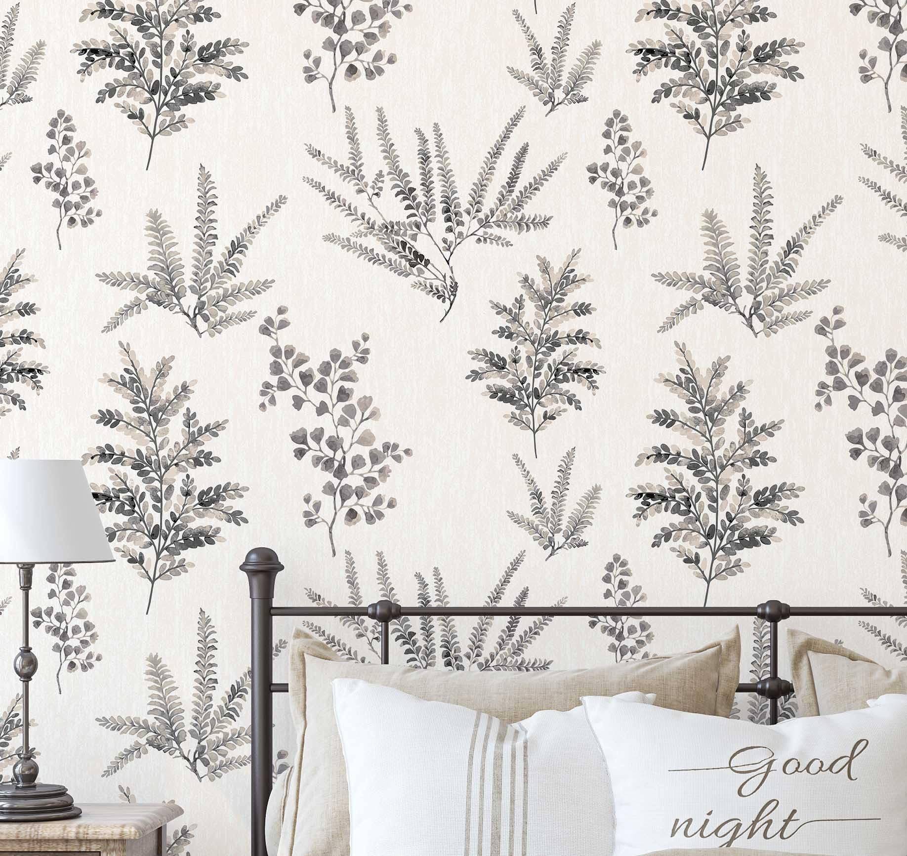 Papel tapiz de helechos S4Sassy gris de alta densidad para pared decorativa elegante