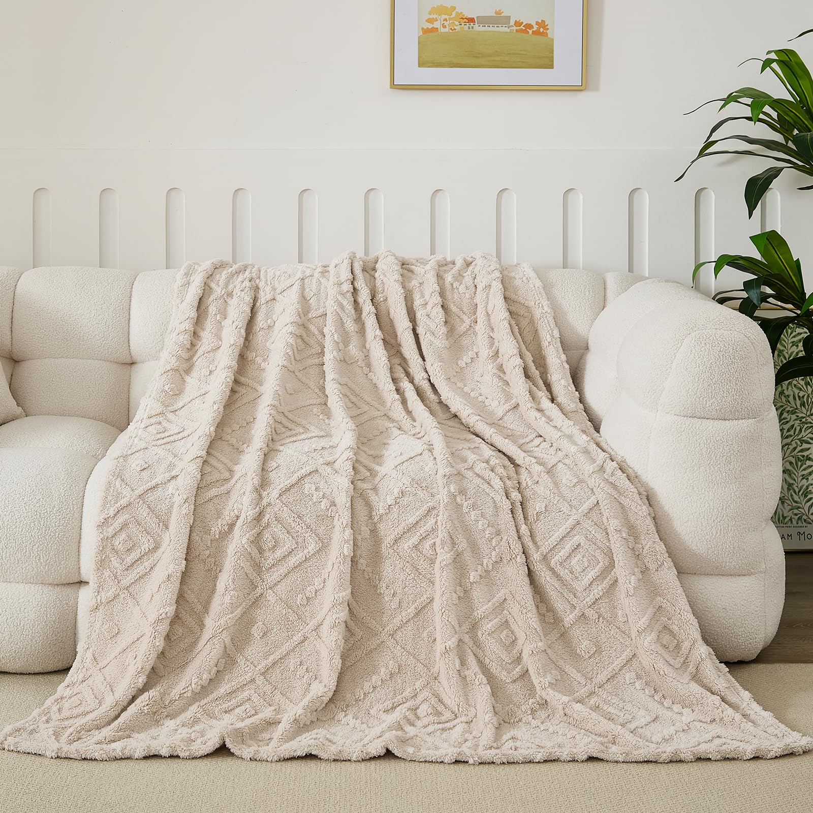 WONGS BEDDING Couverture douillette 220 x 240 cm, beige, couverture polaire chaude et douce, pour lit, canapé, bureau, fille