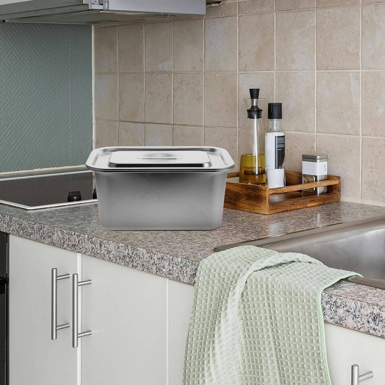 Bac à Compost Compact et Pratique avec Couvercle Cuisine en Acier Inoxydable pour Déchets Alimentaires sur Plan de Travail