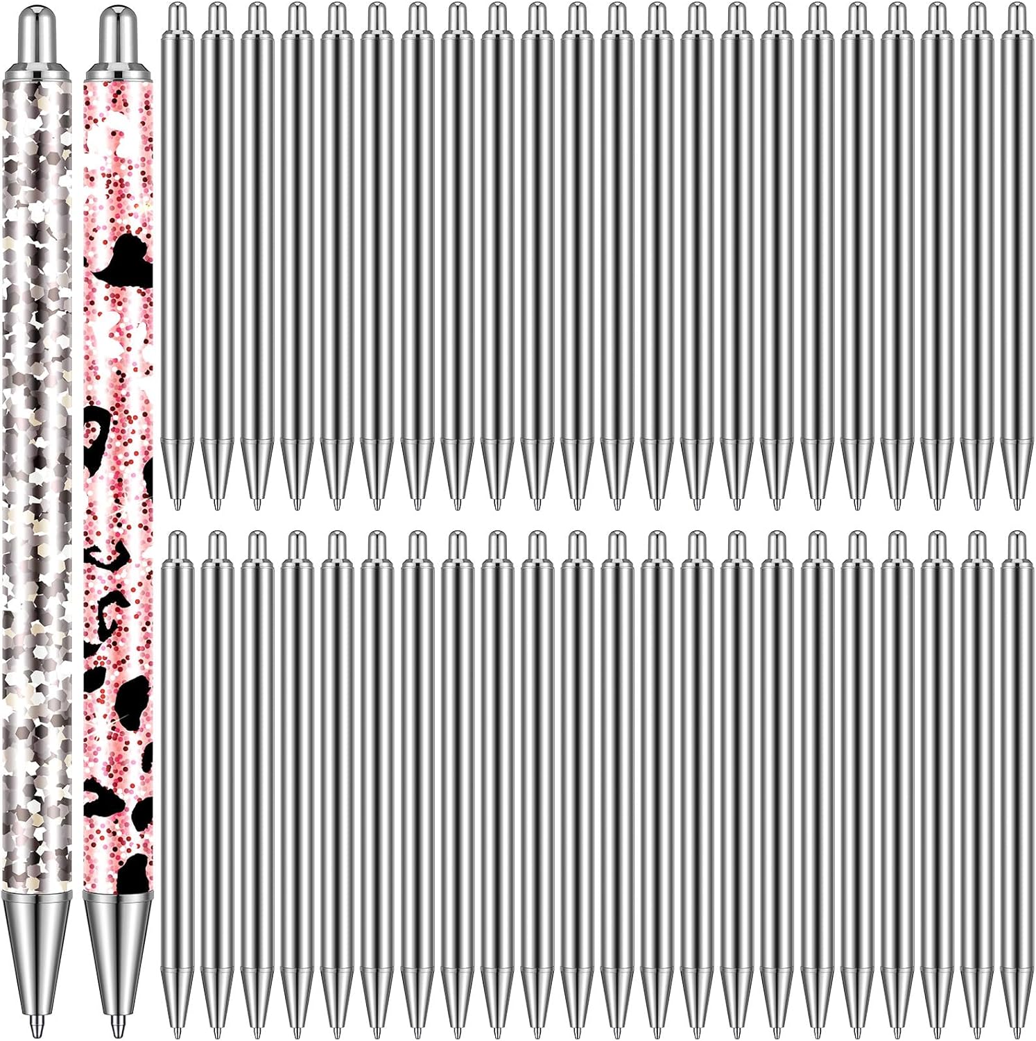 Qilery 50 Pcs Epoxy Stainless Steel Blanks Pen for DIY Back to School Glitter Metal Personalized Black Ink Pens for Classroom Office School Crafting Gift Business Office Student Teacher