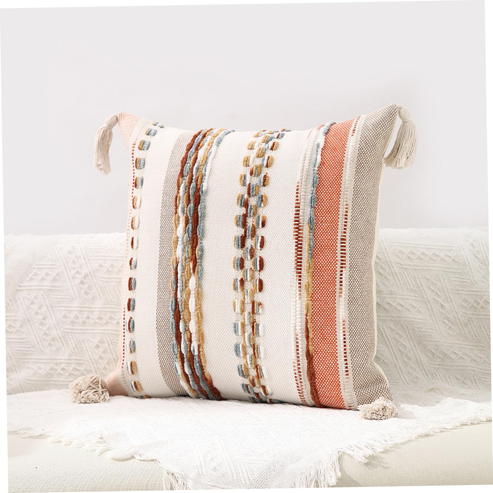 2 pezzi di cuscini Boho, federe quadrate Boho con nappe federe testurizzate a righe 18x18 cuscini neutri multiuso per divano letto arredamento soggiorno