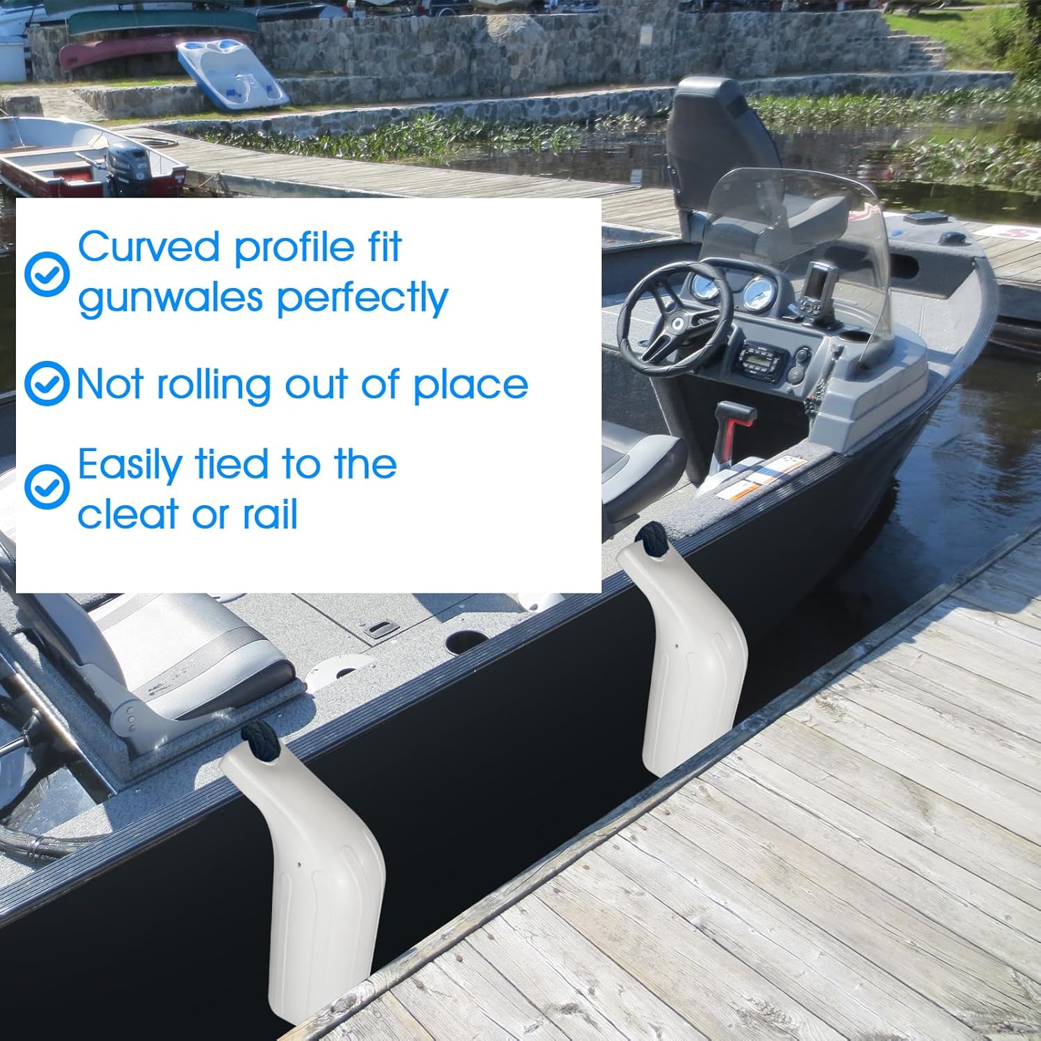 Low Freeboard Boat Fenders, 5" x 16" Boat Bumpers for Docking, Portable Bass Boat Fenders Bumpers for Ski Boat, Bass Boat and Bay Boat, Protect Top Gunwale and Side, Heavy-Duty Vinyl