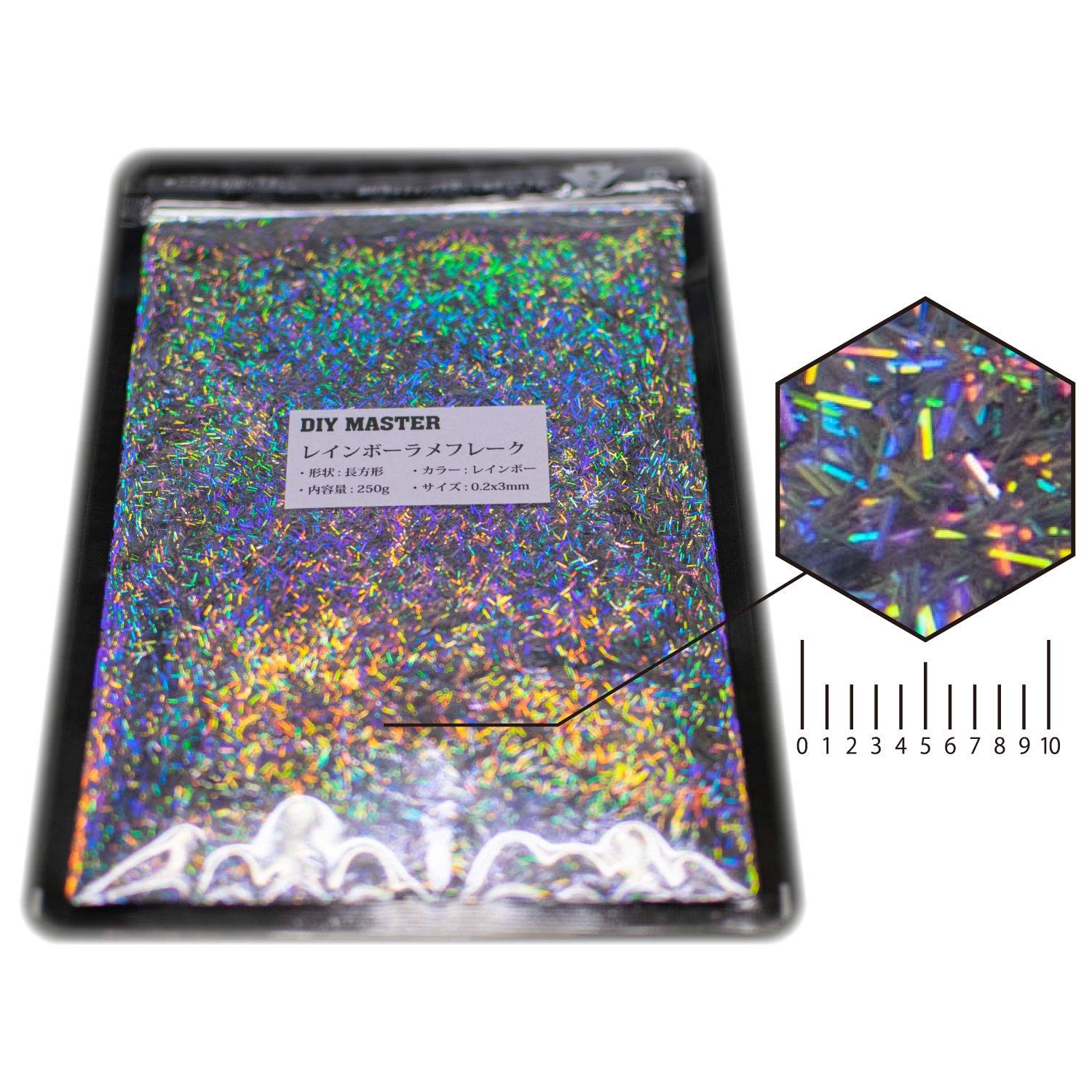 DIY MASTER スモークレインボー ラメ フレーク ロング 0.3mmx4.7mm (大