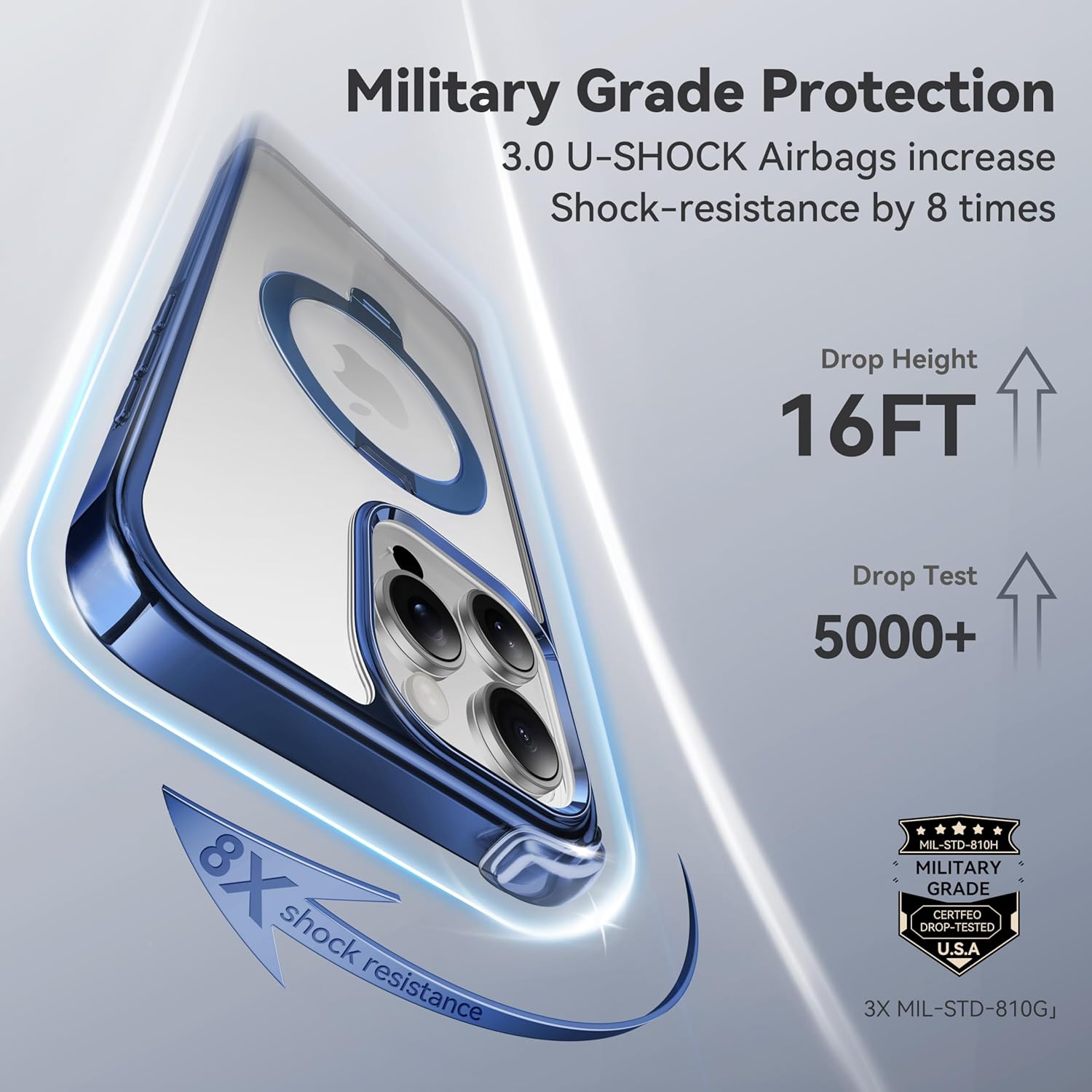 CASEKOO Titanium for iPhone 16 Pro Case with 360° Spin Magnetic Stand [Compatible with Magsafe][16FT Military Protection] Slim Polished Clear Frame Titanium Alloy Sturdy Stand 6.3'', Blue - Image 5