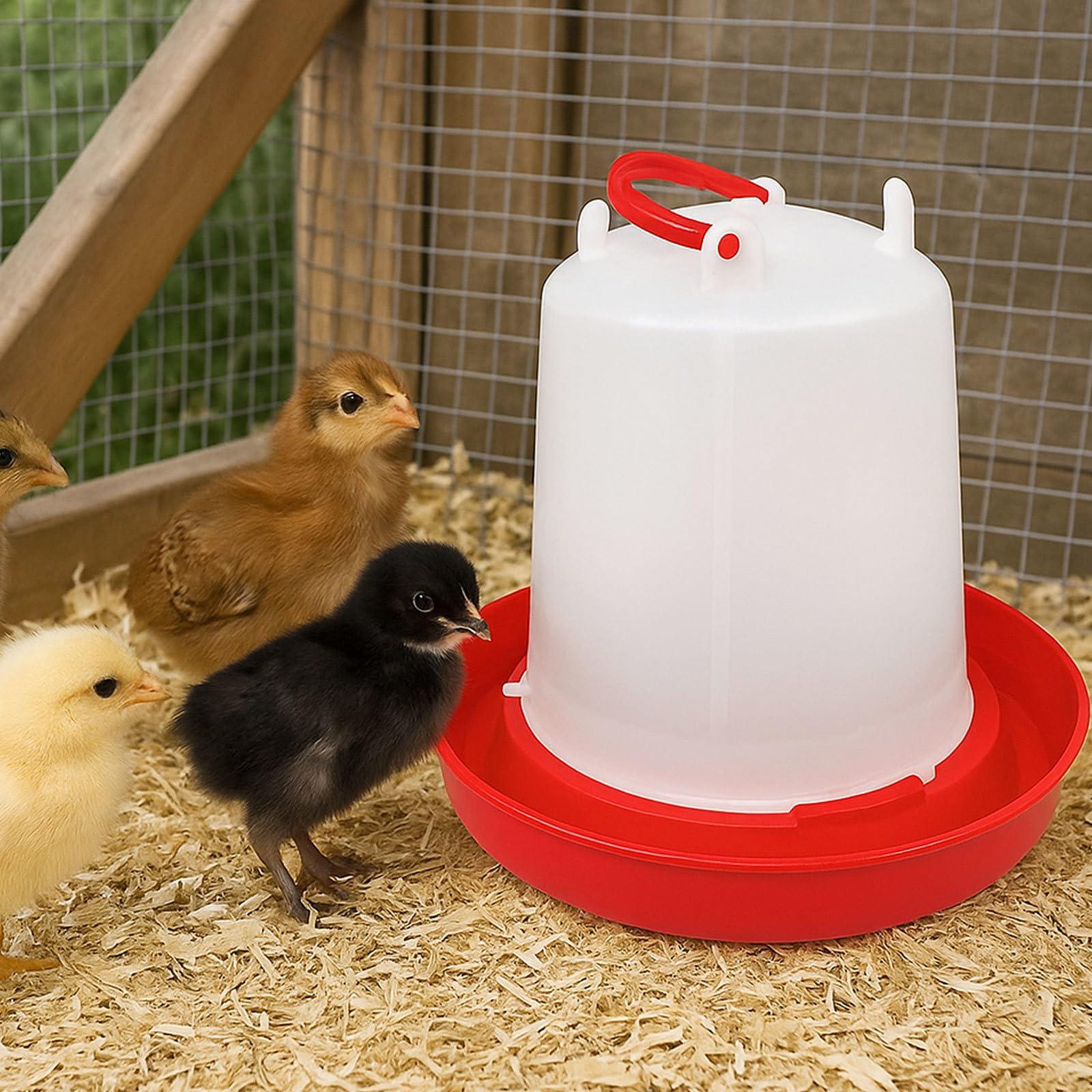 Set di 2 abbeveratoi per pulcini da 1,5 l con manico, per pulcini, anatre, tacchini e piccoli uccelli da fattoria, dispenser d'acqua in plastica per Coop