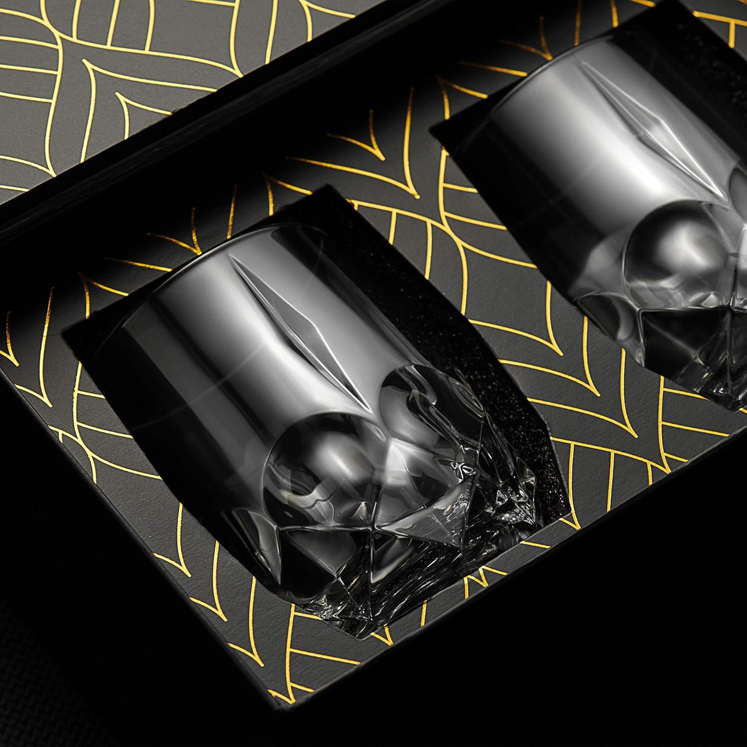 Buy 1 get 1 🔥 World’s First Eco-Friendly Crystal Whiskey Glasses - European Crafted Set of 2 Iconic Glass Tumblers (11.7oz) for Scotch, Bourbon, Old Fashioned Cocktails & Drinks - Elegant Gold Foil Gift Box