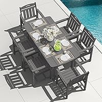 Suunyn HDPE 7-Piece Outdoor Patio Dining Set: Table & 6 Chairs, All-Weather Grey Furniture with 2" Umbrella Hole for Garden Backyard Deck