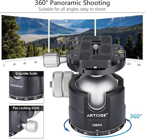 Miniatura 8 de Cabeza de bola de perfil bajo, bola única de 2.126 in, cabeza de trípode panorámica 360, cabeza de bola de metal de aleación de aluminio CNC Arca