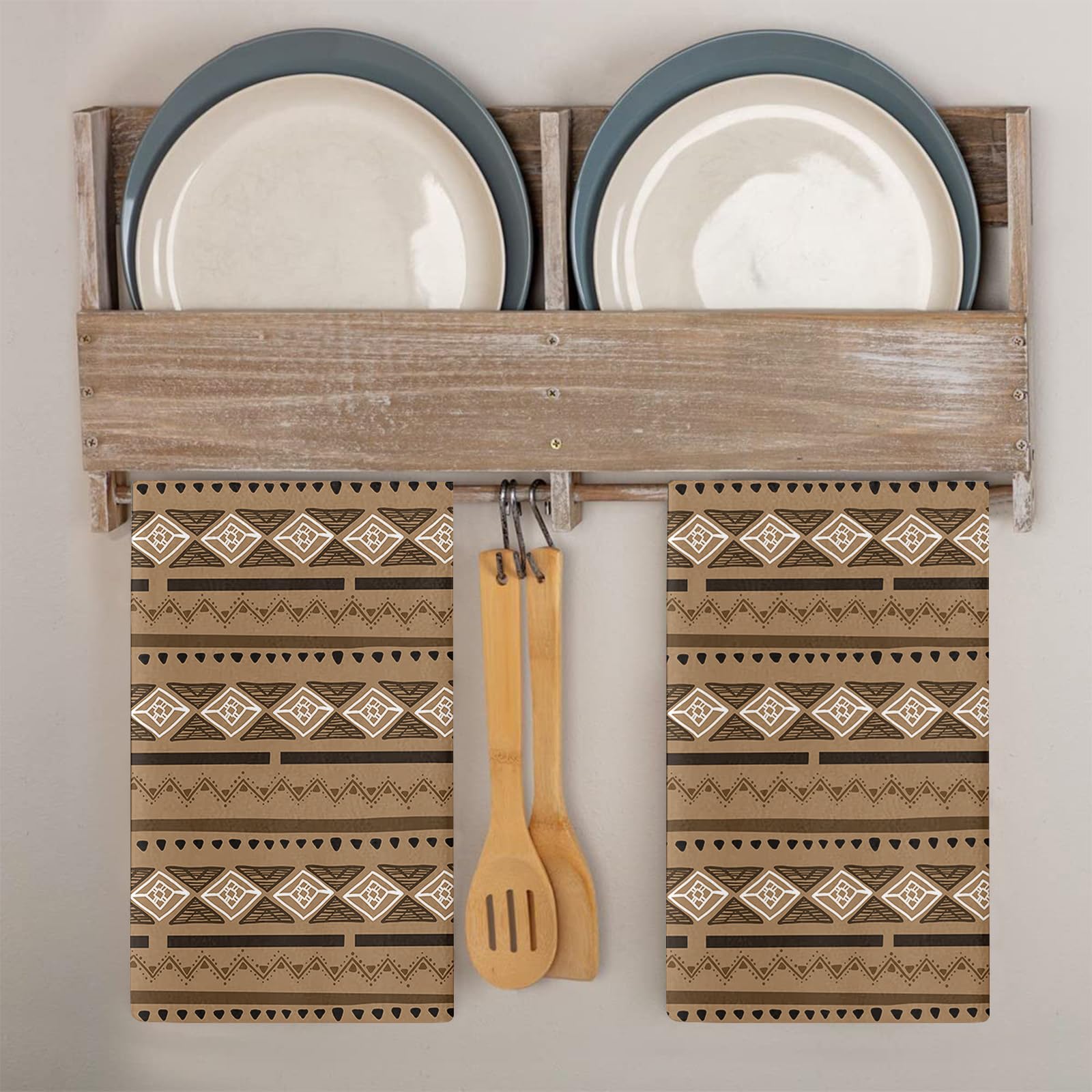 Trapos Cocina Geometría Marrón Bohemia Paños de Cocina Suaves y Absorbentes Paños Cocina Reutilizables Trapos de Cocina para Secar Toallas Lavable Toallas de Barra 2 Piezas (44x74 cm)