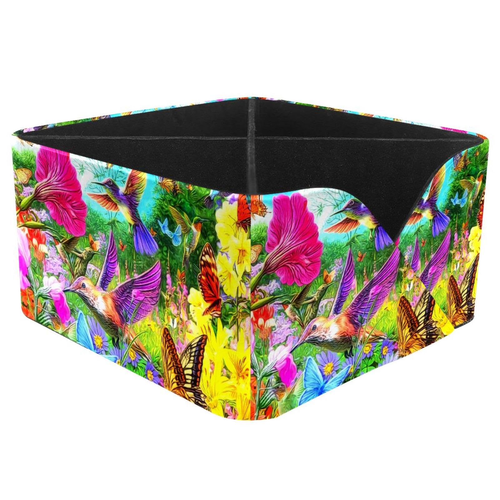 KengjuTesu Hummingbird Floral Desktop Organizer Pen Holder, Rectangular Pencil Cup for Office, Study and Makeup Stations