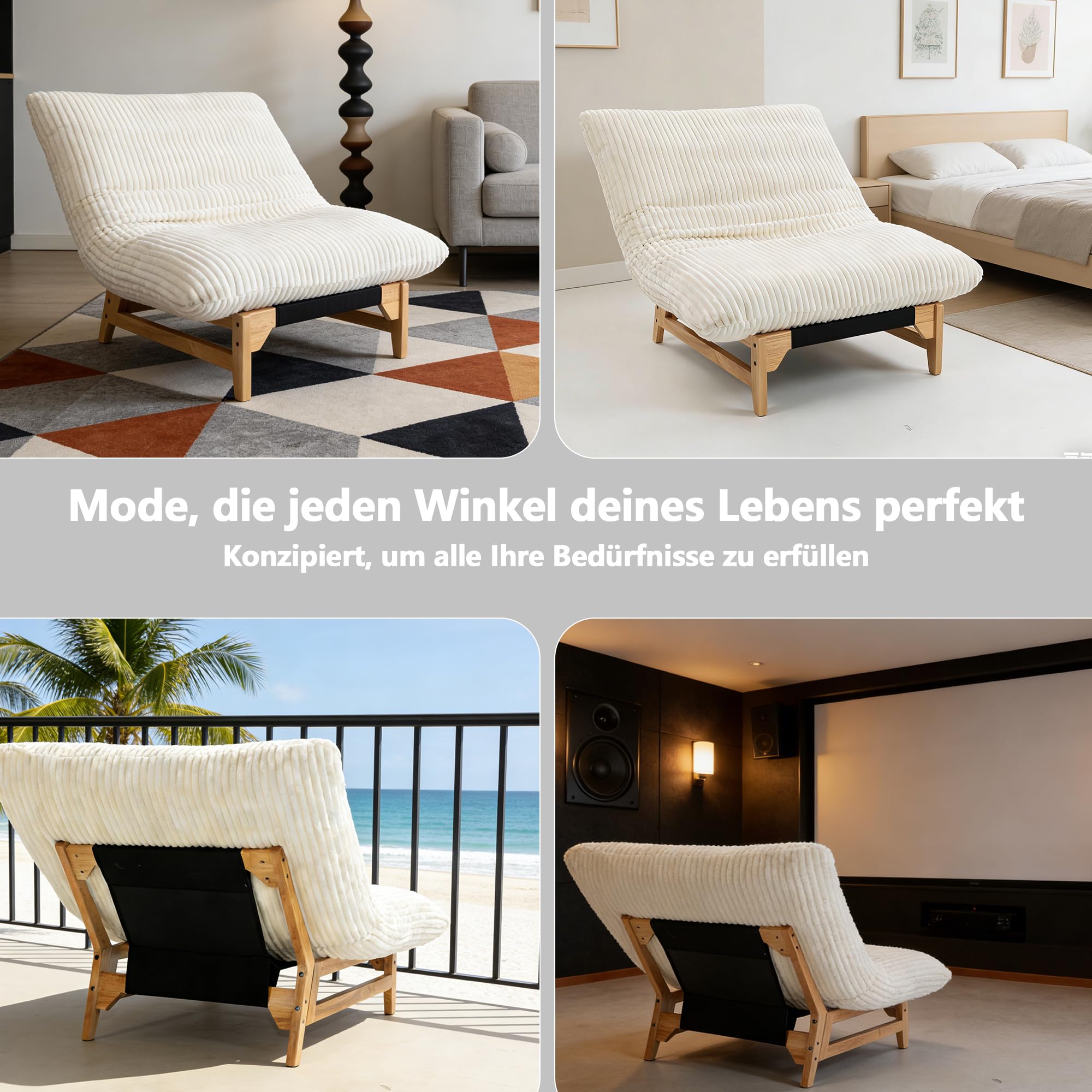 FUNECORP Großer Cord Sitzsack Sessel mit Holzrahmen | Bequemer Cloud Lounge Sessel für Erwachsene | Dekorativer Lesesessel für Wohnzimmer, Schlafzimmer, Lounge