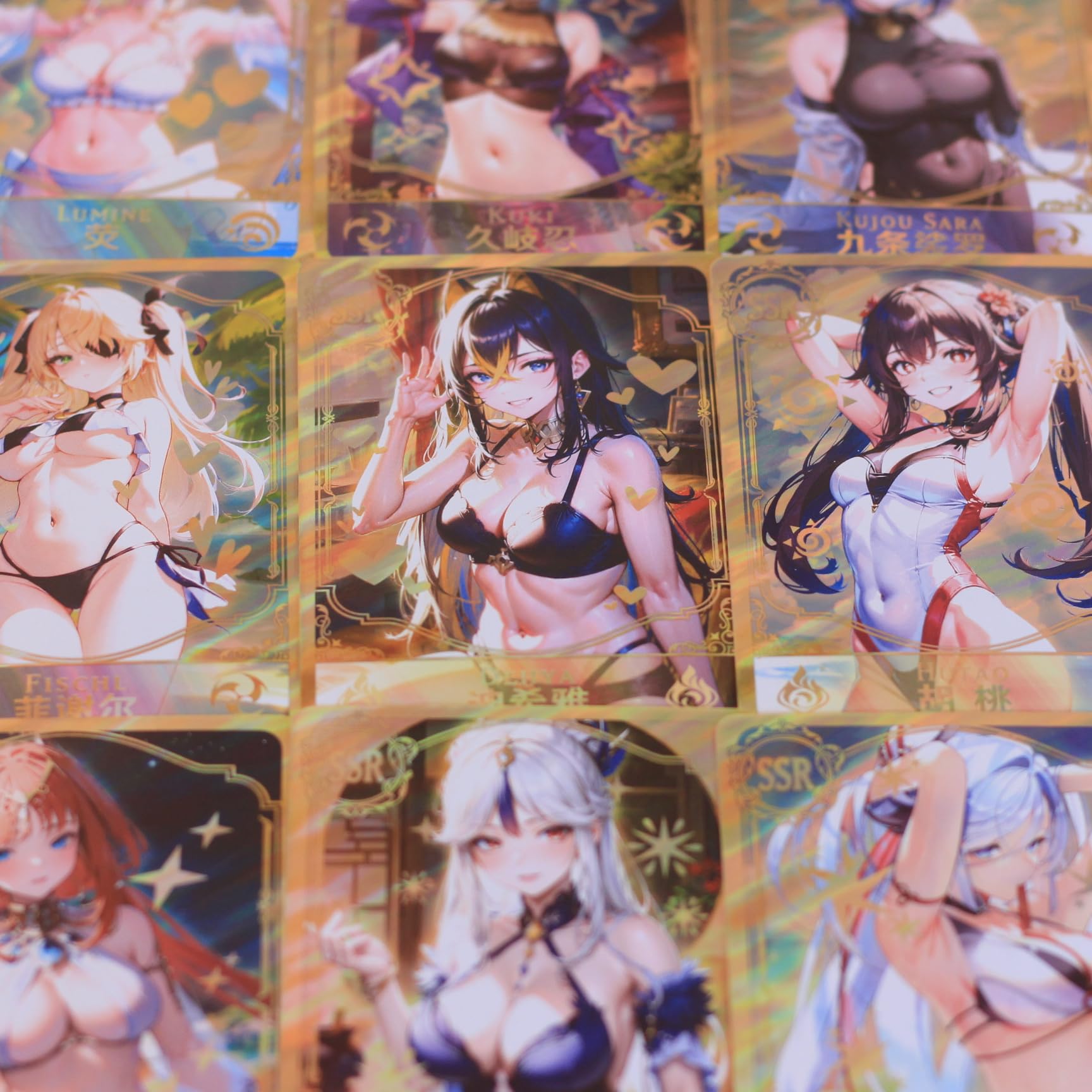 fuxi 55Pcs TCG Deck Cards, Goddess Story Card Holographic Golden Letter All Shiny Swimwear Girl Collection Card