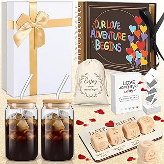 54 Pcs Valentine Night Gift Box for Couple Girlfriend Boyfriend Scratch Off Date Night Dice Cards Book Glasses for Valentine's Day Wedding Birthday Anniversary Bridal Shower