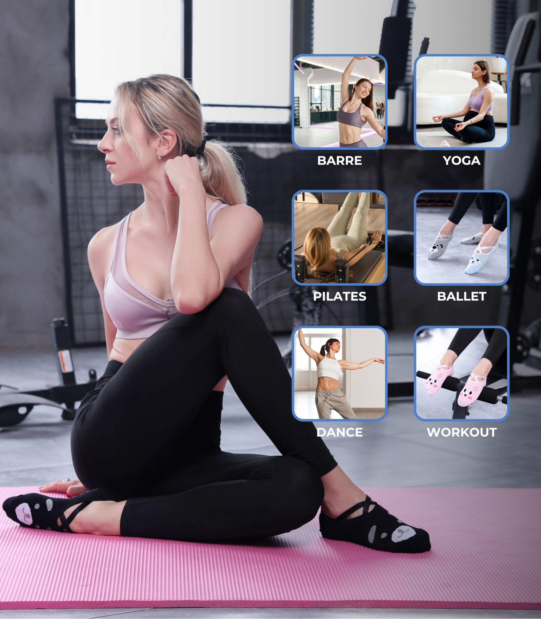 Calcetines antideslizantes para yoga, Barre, Pilates, Hospital, calcetines de maternidad con agarres para mujeres y hombres, 2 pares de color negro