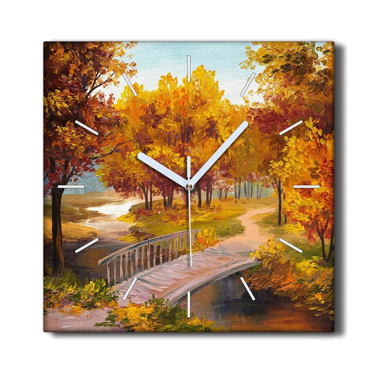 Horloge sur Toile 30x30cm de Haute Qualité Motif Arbre d'Automne