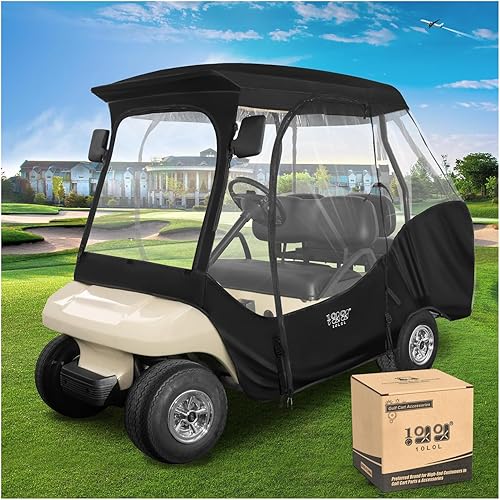 10L0L 4 Passenger Golf Cart Driving Enclosure Golf Cart Rain Weather Cover for Club Car DS Short Roof Waterproof Portable Drivable Travel 4-Sided Black/Transparent
