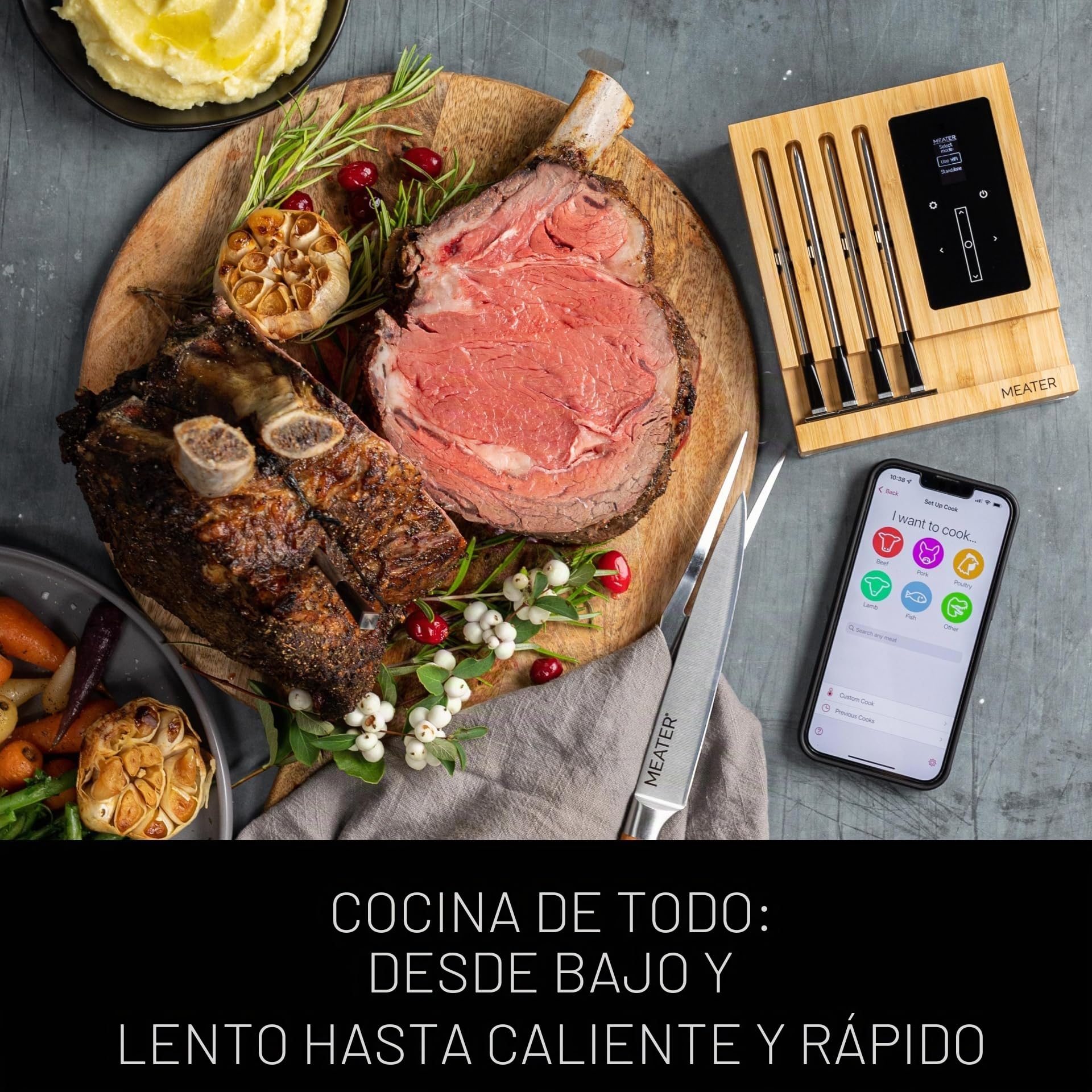 MEATER Block | Termómetro inalámbrico inteligente para carne para el horno, parrilla de cocina, barbacoa, ahumador, asador con Bluetooth y conectividad digital WiFi