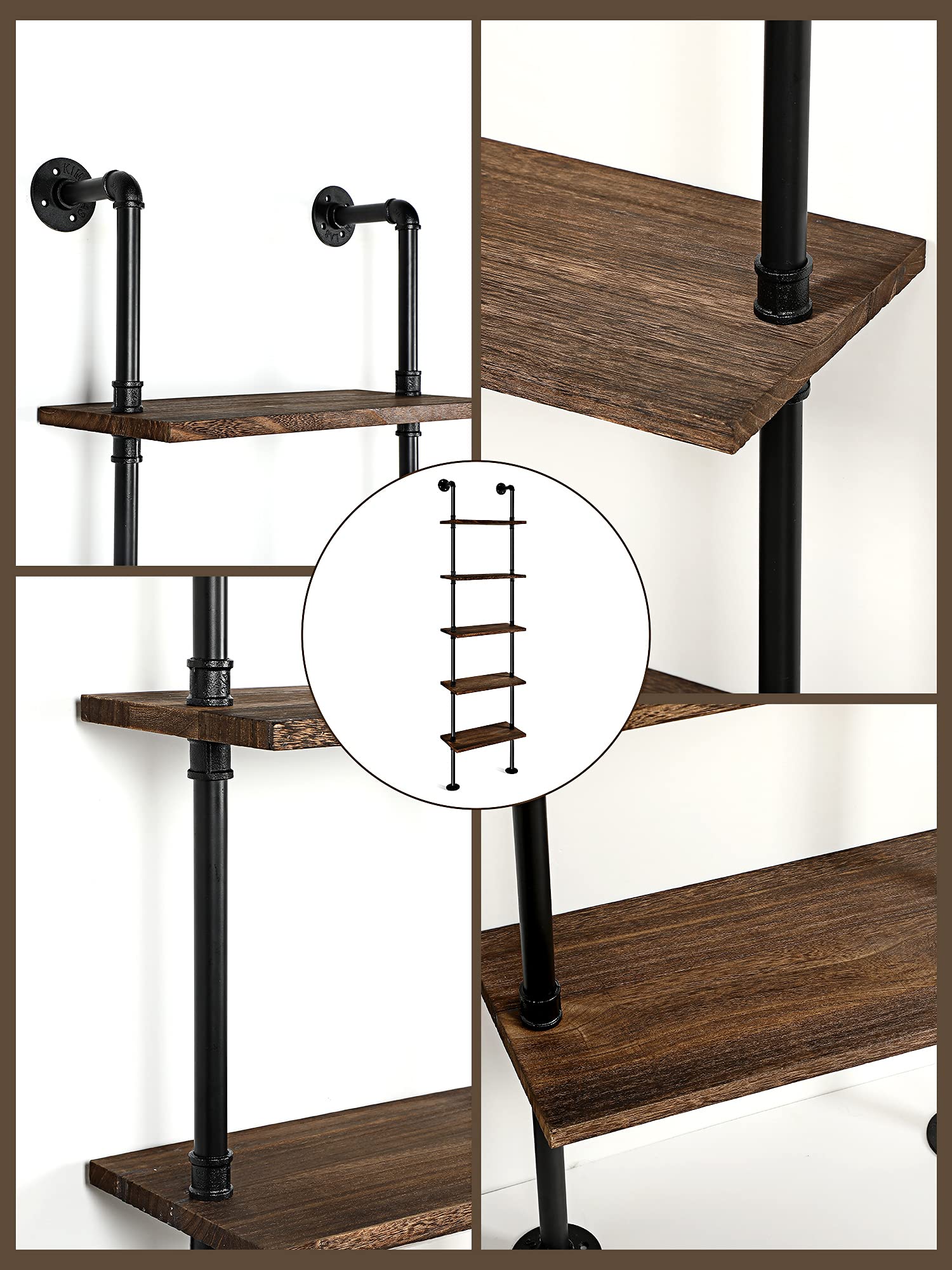 Buy 5 Tier Modern Bookcase Wall Mount Ladder Bookshelf Industrial Pipe