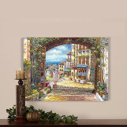 Miniatura 9 de SD SOFT DANCE Lienzo costero enmarcado al óleo, obra de arte de ciudad pintada a mano con arte de pared texturizado para sala de estar (36 x 24 x 1