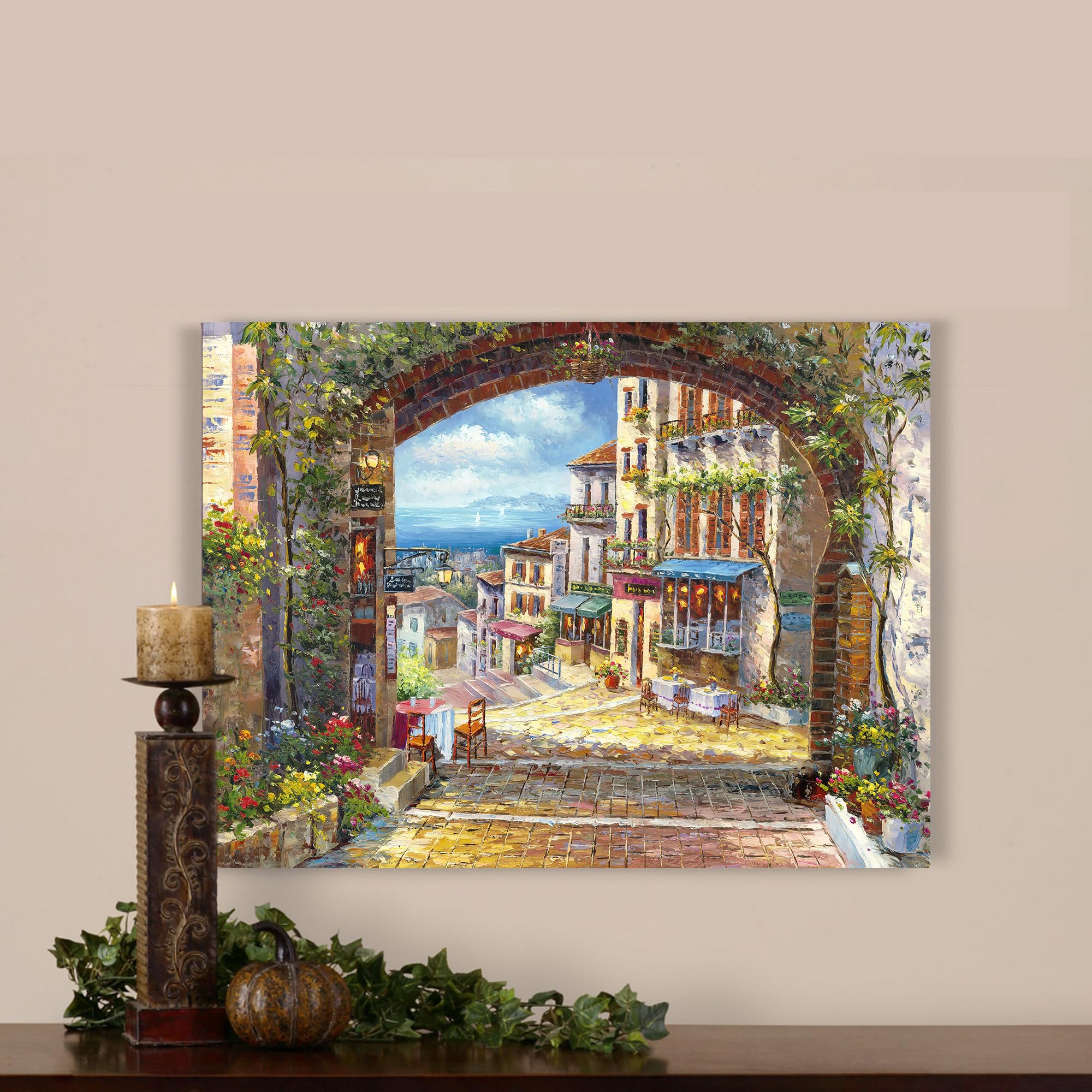 SD SOFT DANCE Italian Town Canvas Wall Art - Coastal Village Painting Artwork Reproduction Print Decor for Living Room (12'' x 16'' x 1 Panel)