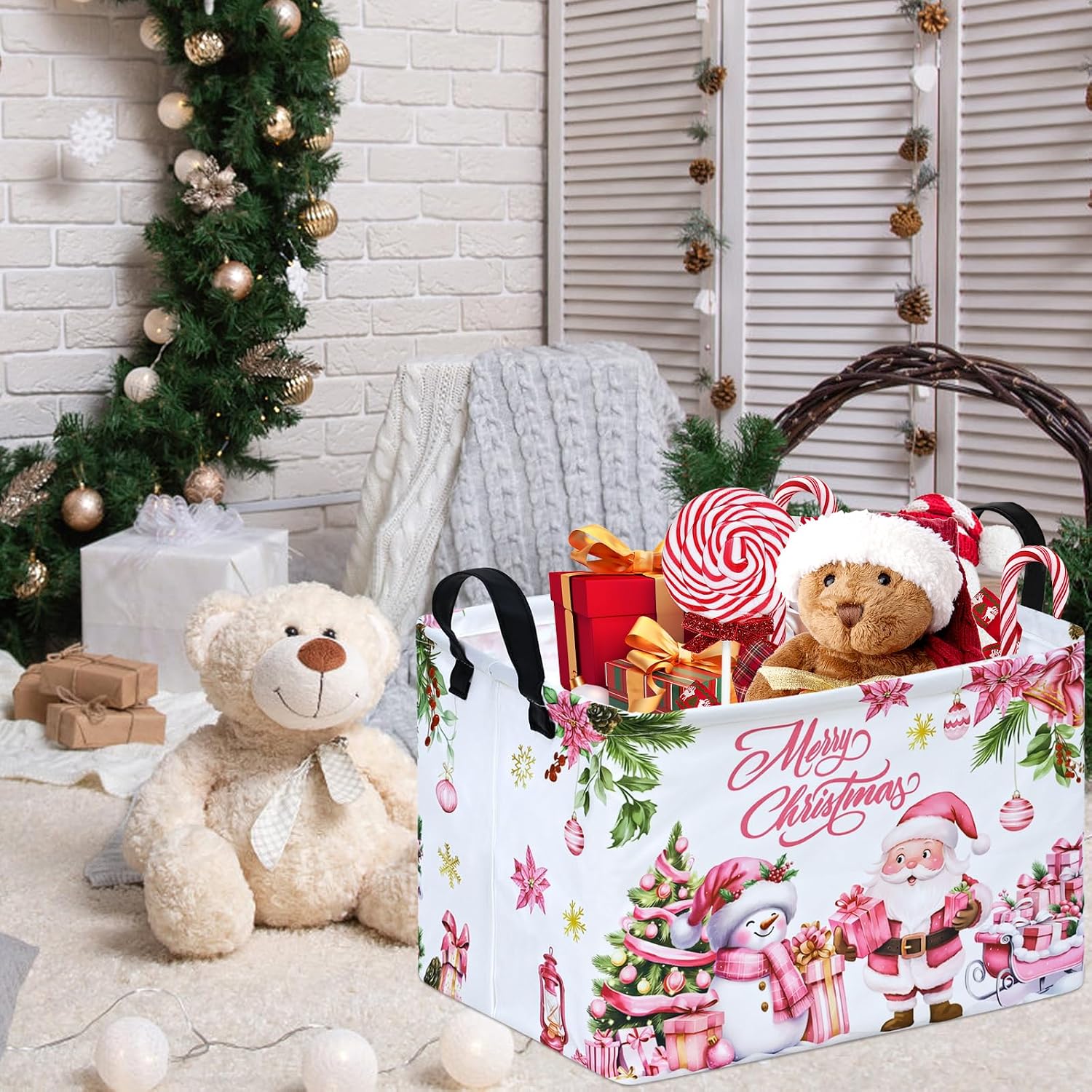 Christmas Basket Box Hamper Storage Basket Collapsible Organizer Bin Gift Shelf Baskets for Home and Kitchen Storage image 5