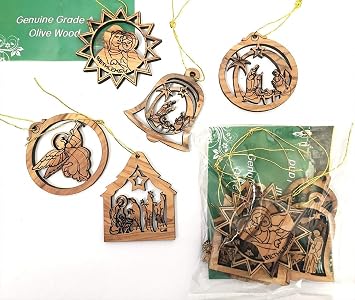 Bethlehem Gifts TM Olive Wood Christmas from Jerusalem 5 Laser Ornaments
