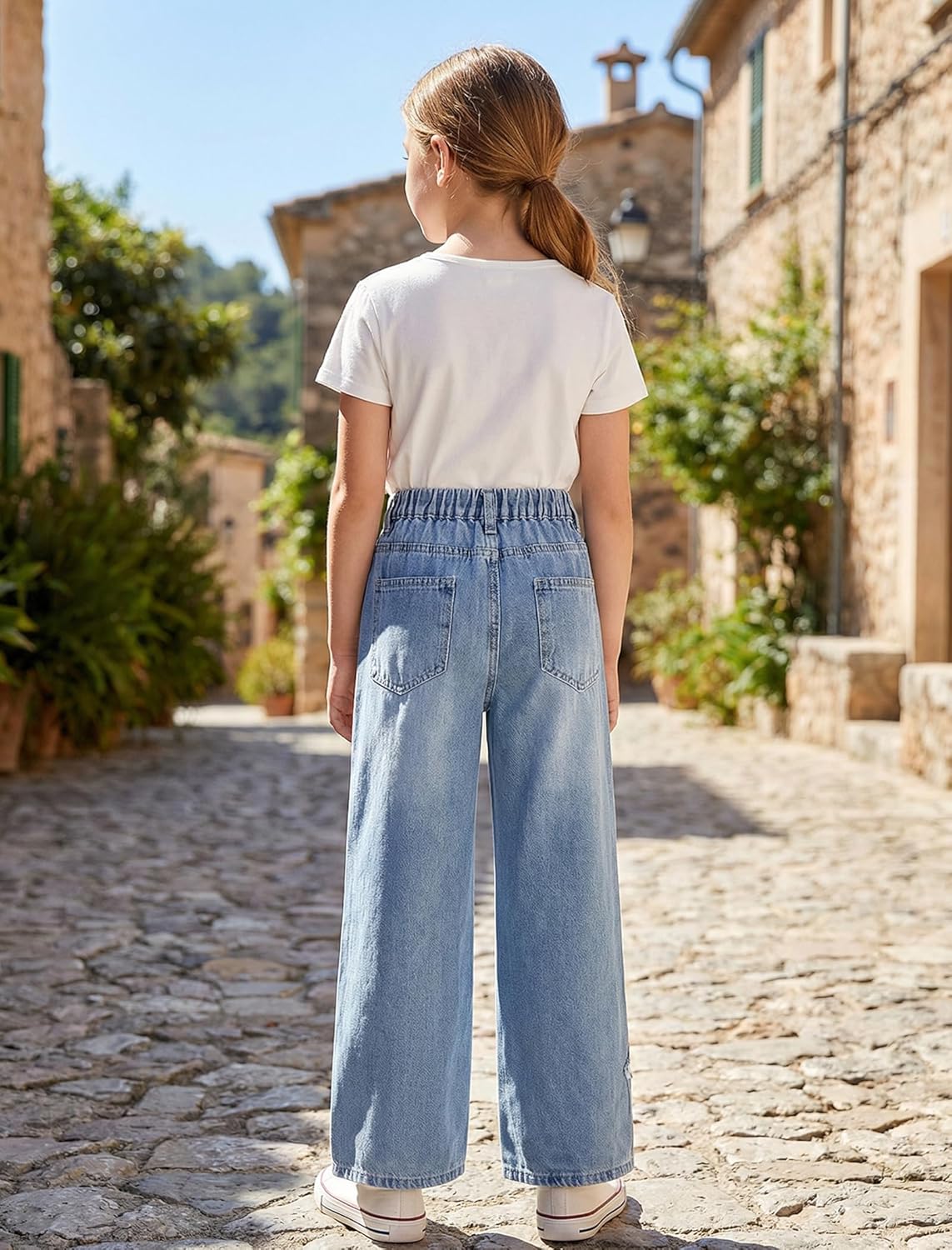 Girl's Baggy Wide Leg Jeans Zipper Fly Elastic High Waist Y2K Trendy Denim Pants - Image 5