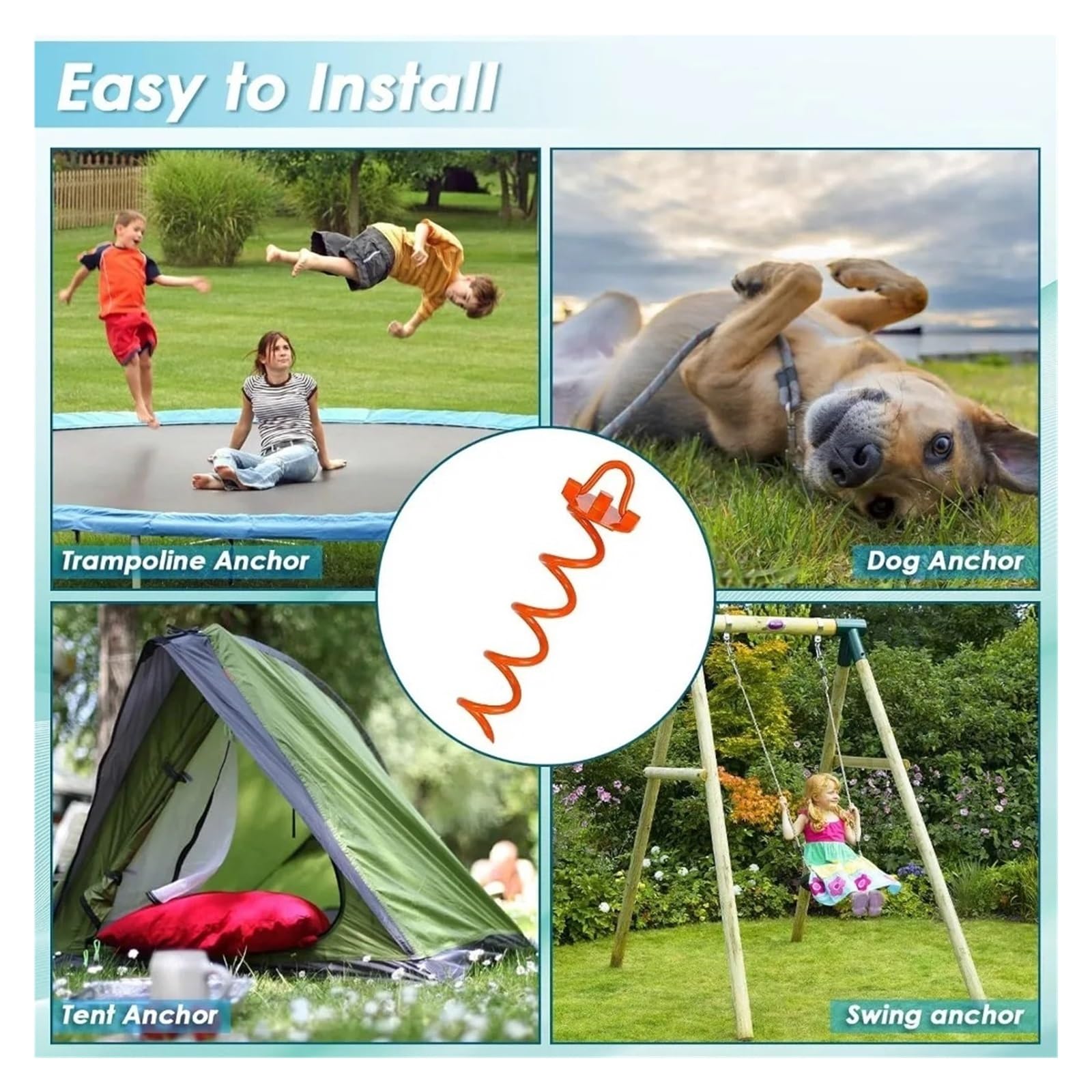 Piquetas Camping Anclajes de Tierra en Espiral 12,2 Pulgadas, estacas atornilladas Alta Resistencia, Paquete 4 for Tiendas campaña y Trampolines para Camping