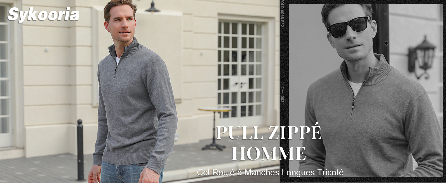 Pull Homme Col V 1/4 Zip - Torsadé Chaud Hiver - Manches Longues - Coupe Ample - Style Décontracté