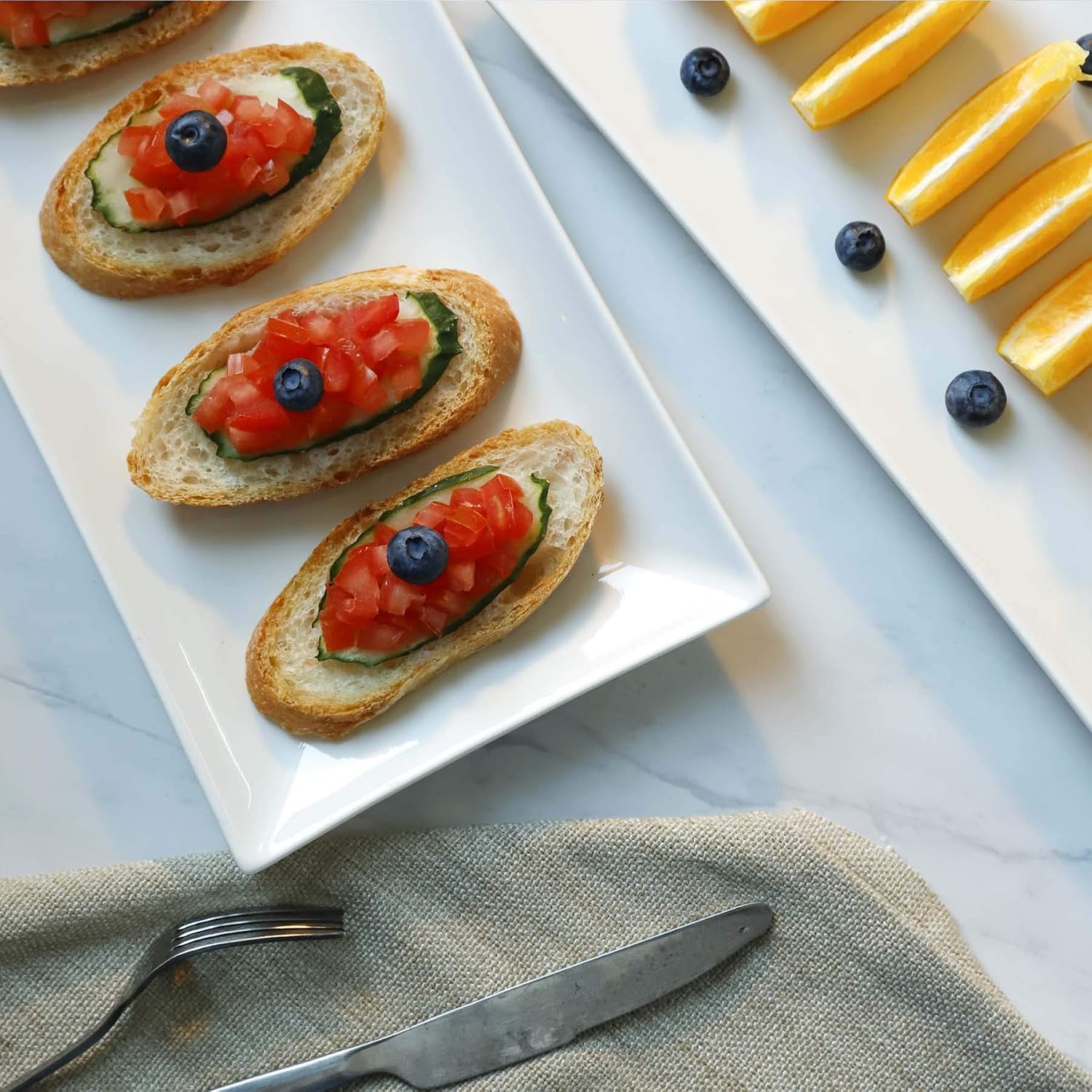 Sweese Porcelain Serving Platters 11.7 Inch - Elegant White Rectangular Plates, Set of 4 for Parties Sushi, Appetizers - Image 5