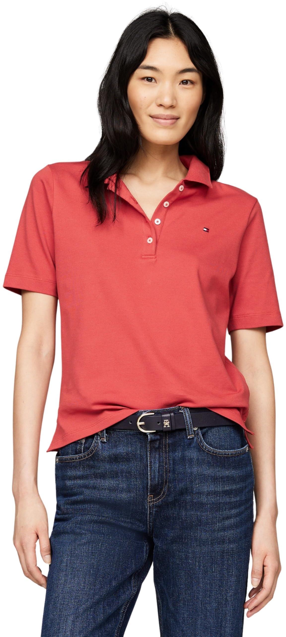 Tommy Hilfiger Damen Poloshirt Kurzarm Regular Fit, Rot (Terra Red), XXS