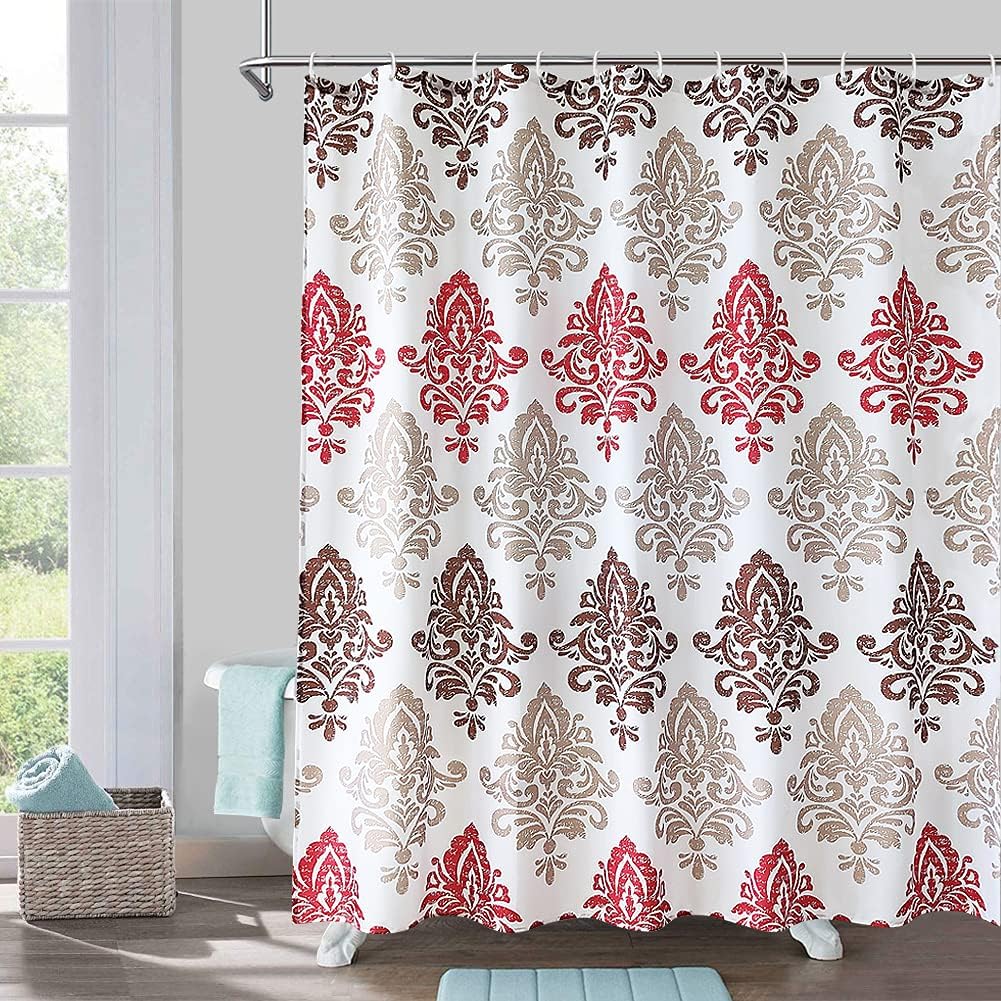 Yougai Shower Curtain for Bathroom with 12 Hooks, Polyester Fabric Machine Washable Waterproof Shower Curtains 72 x 72 Inch ( Boho Damask)