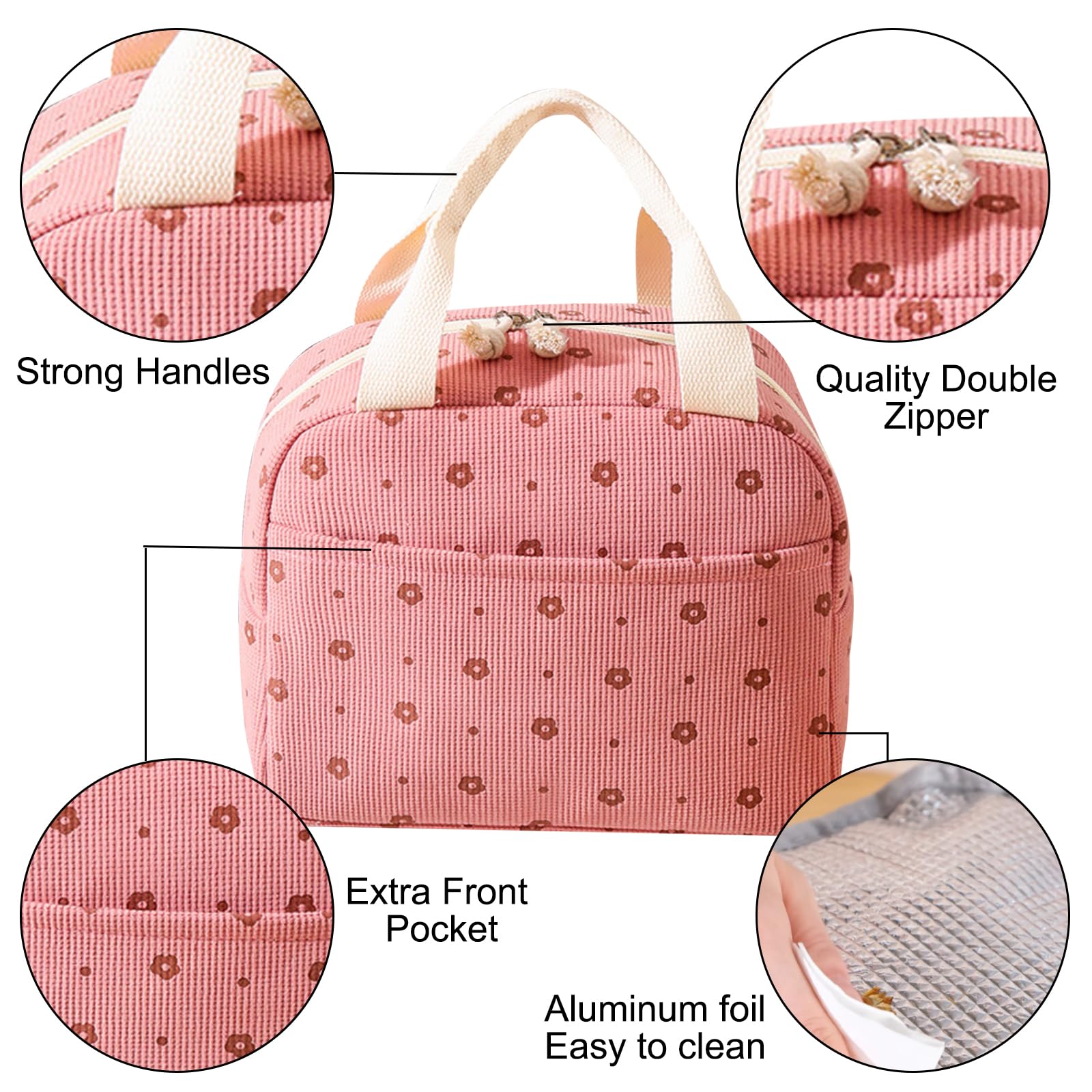 Isolierte Lunchtasche Mit Vordertasche – Wiederverwendbar, Wasserdicht, Für Arbeit & Picknick, Rosa