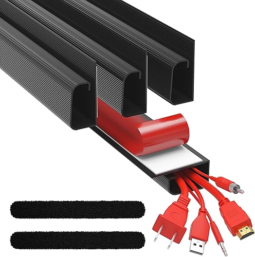 Kit de canaleta de cables de canal J  Sistema de gestión de cables de escritorio para computadora  4 x 16 pulgadas, bandejas negras para