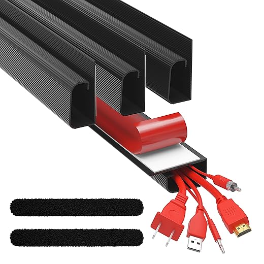 J Channel Cable Raceways 96” - White Raceway Cable Management System - 6X 16'' Cable Channels for Cord Management Under Desk. Cable Management Raceways for Office and Home. Adhesive Wire Raceway Kit.