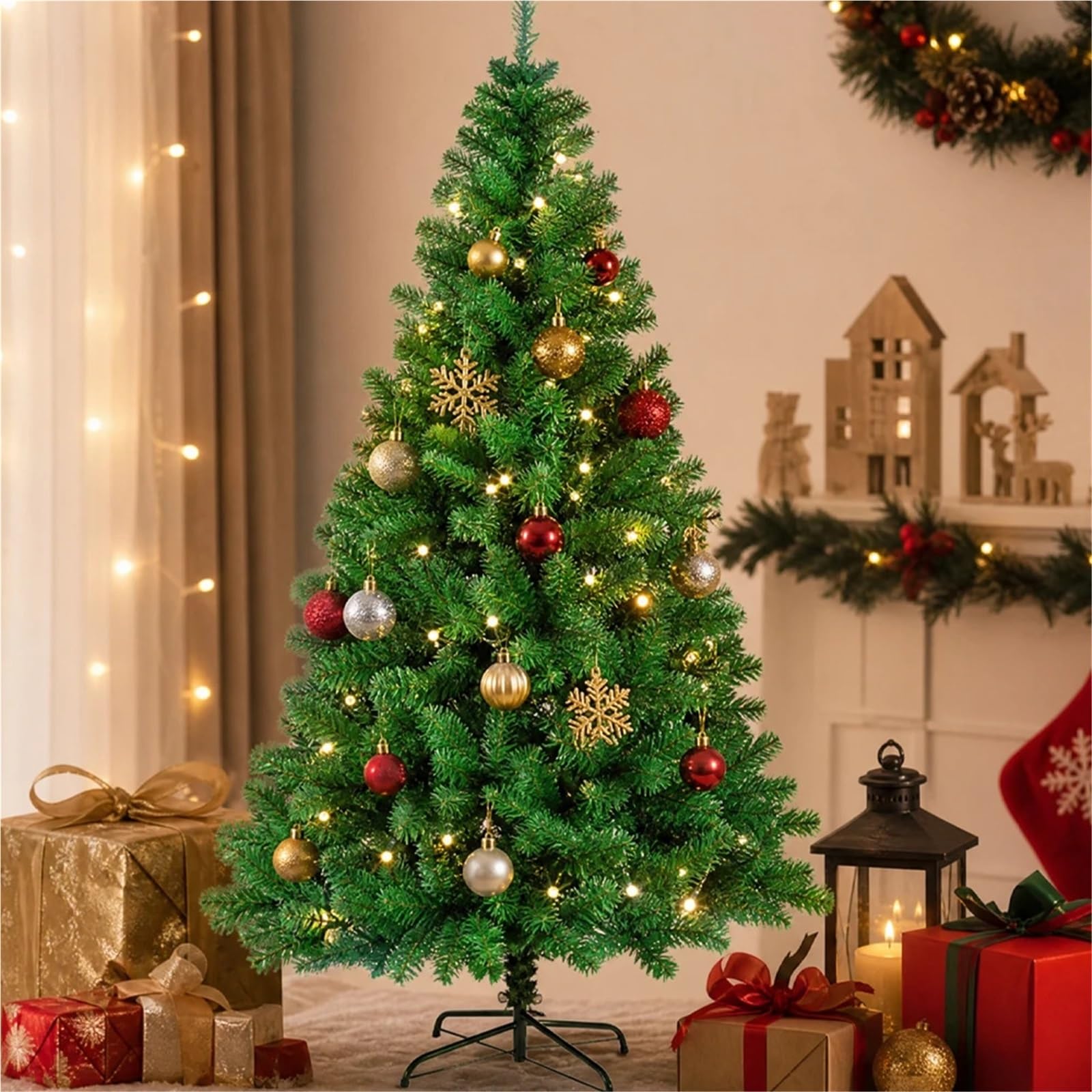 Mini albero di Natale artificiale, pino smontabile con base