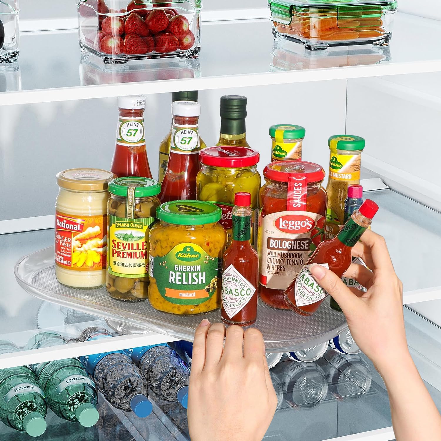 Angju Lazy Susan Turntable Organizer for Refrigerator, 40cm Clear Rectangular Fridge Organizer Storage, Lazy Susan for Cabinet, Table, Pantry, Kitchen, Countertop