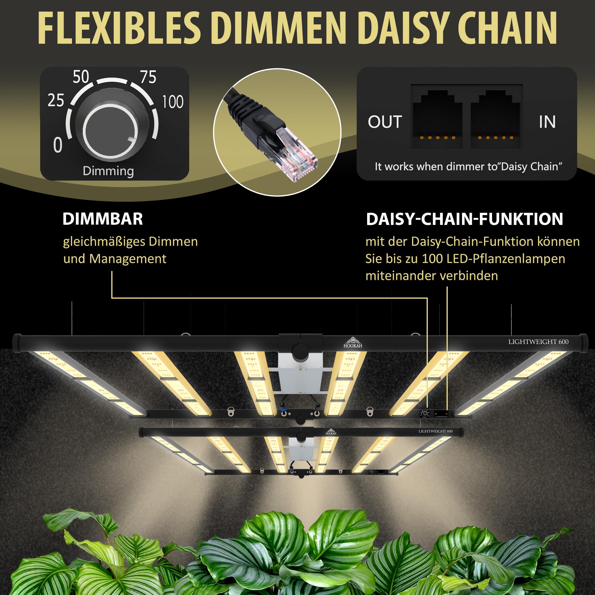 THE GROW 600 Watt Vollspektrum LED (mit UV- und Infrarotlicht) mit 2720 Dioden, leistungsstarke Pflanzenlampe, Dimmbar, Daisy-Chain Funktion, optimal für Growzelt / 2,9 umol/J