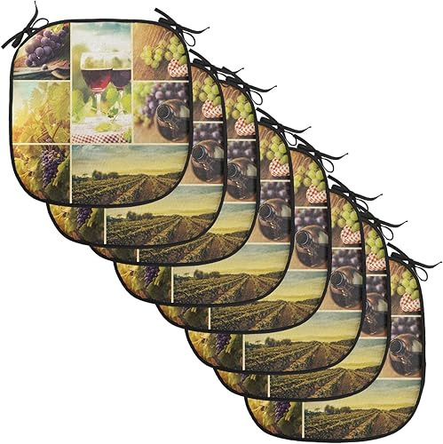 Vista 119 de Lunarable Orient - Juego de 6 cojines de asiento para silla, diseño de estrellas marroquíes, espirales y curvas abstractas, ilustración oriental