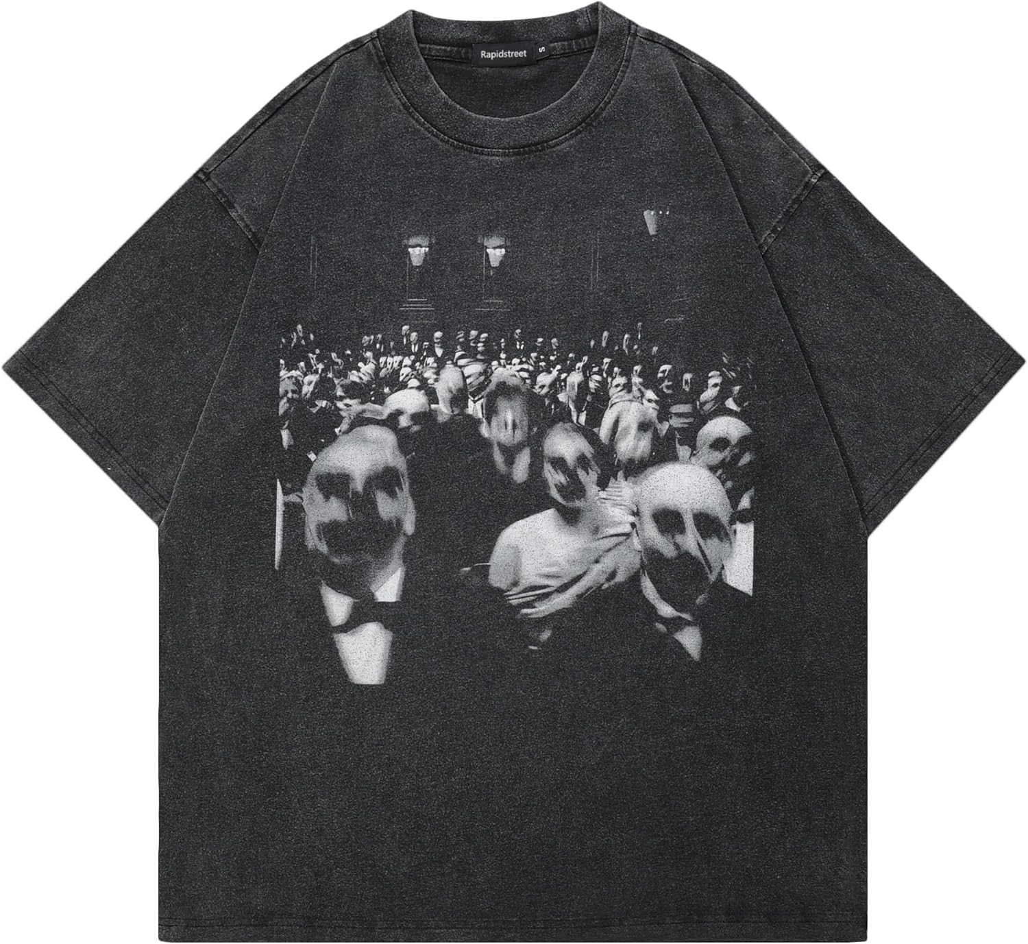 Men Streetwear Vintage Washed Black T-Shirt Animal Graphic Doberman Dog Tee Shirt Unisex