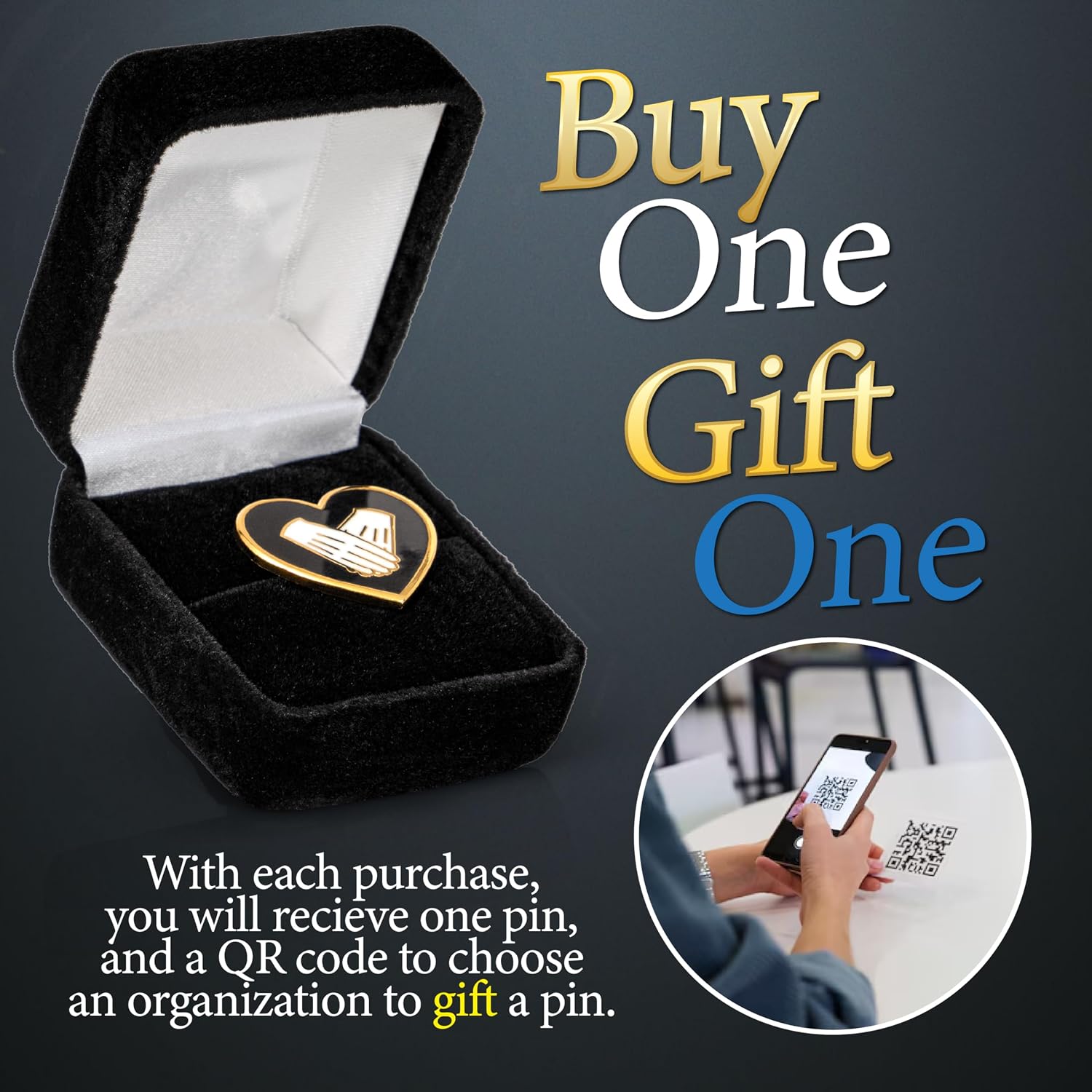 Heart of Service Pin- Buy One, Gift One Tribute | Collector's Velvet Box + Free Certificate | Honor Veterans, Funeral Directors, First Responders & Volunteers | Meaningful Recognition Gift