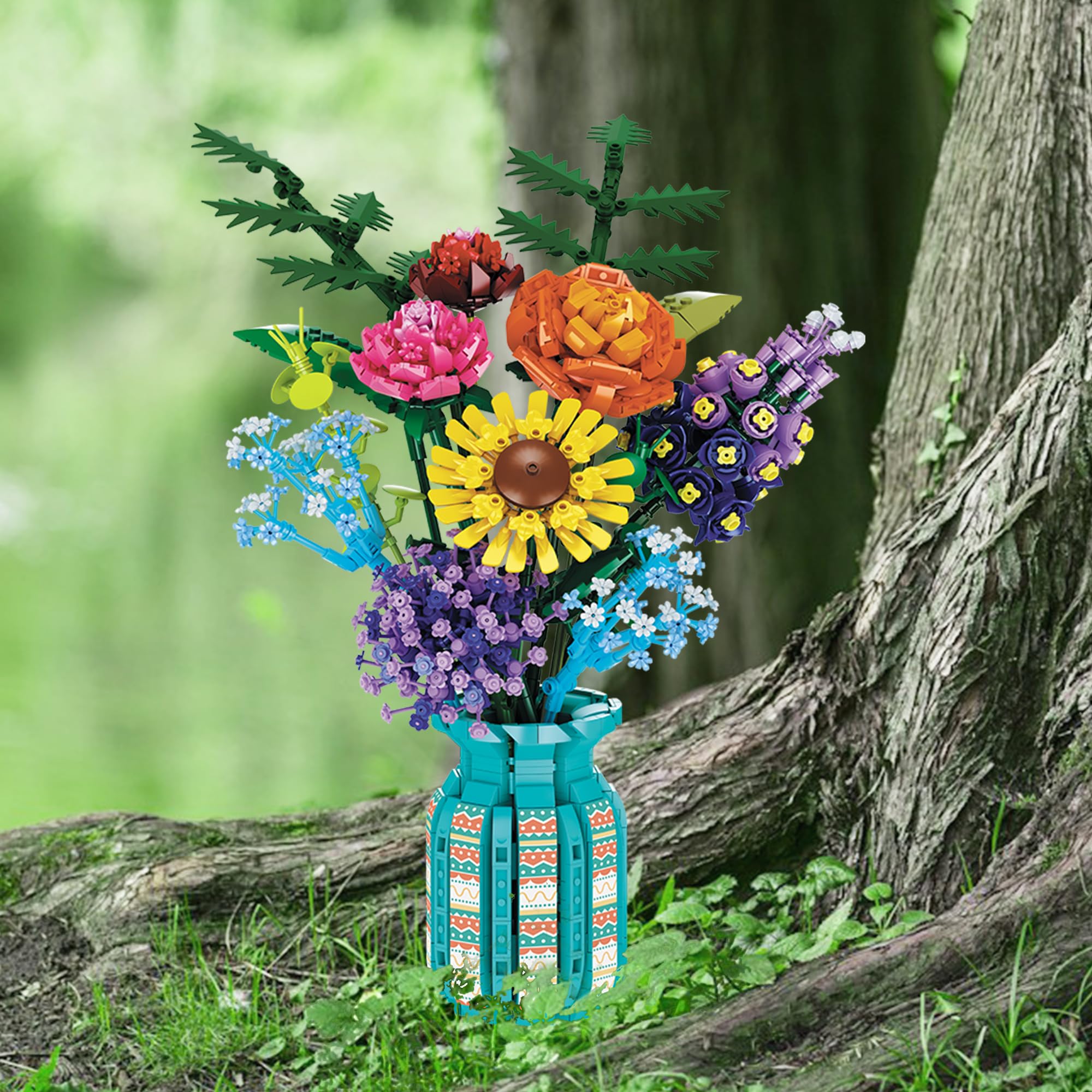 Amazon.com: ZONECYTD Flowers Bouquet Toys Building Blocks Set with