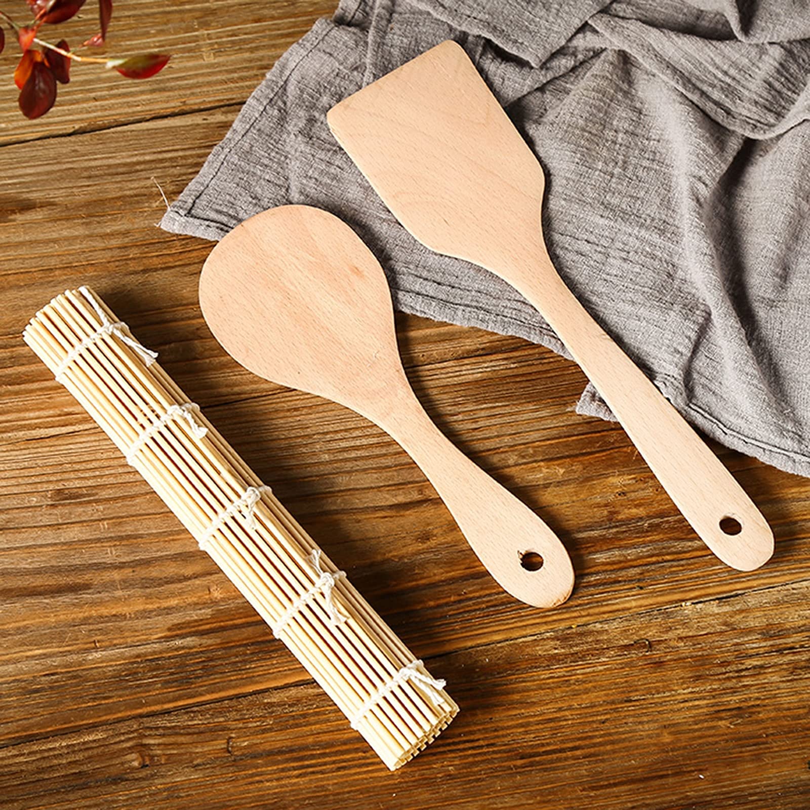 Hangiri Sushi Rice Mixing Bowl Kit - 48cm Wooden Tub With Rolling Mat & Rice Paddles For Sushi Making