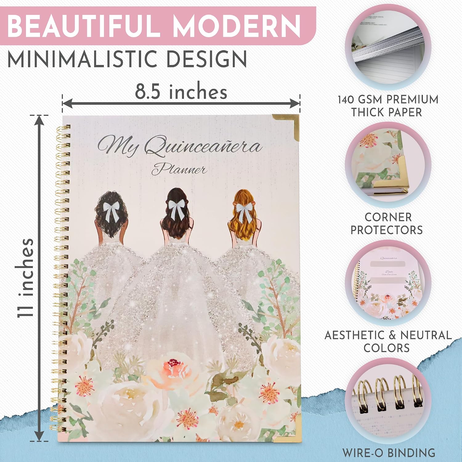 Happy 15th Birthday My Quinceanera Planner Bilingual English Spanish with to-do lists, Budget Tracker, Guest Lists, Mis Quince Party Ideas for XV Años celebration by iPlanner Pro XV Collection Neutral (Neutral - Floral)
