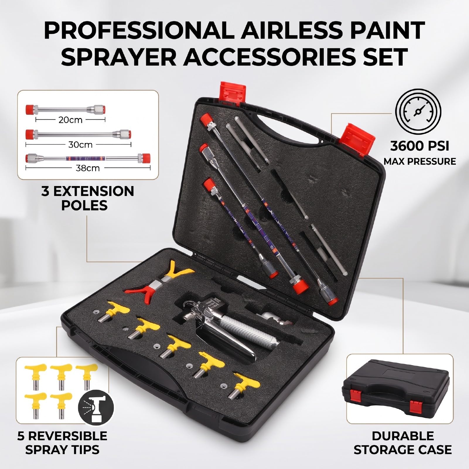 Luocute Kit de Varilla de Extensión para Pistola de Pintura Airless, con 5 Puntas Reversibles, para Uso en Interiores y Exteriores