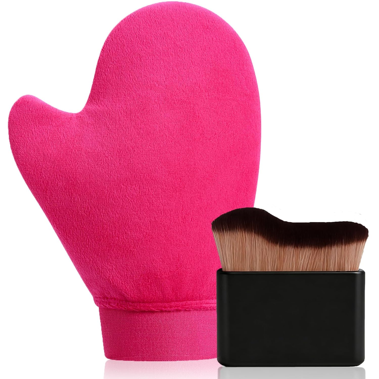 2 in 1 Professional Self Tanning Mitt Kit – Luxury Self Tanner Mitt, Self Tan Mitt And Brush Tanning Glove Kabuki Body Brush For Streak-Free Lotion, Sunless Spray Tan On Face And Body Rose Pink