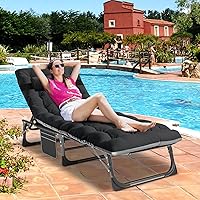 Vista 5 de DoCred Sillón plegable con colchón, cama plegable ajustable de 5 posiciones, tumbona perfecta para tomar el sol, campamento, piscina, playa, patio